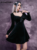 Lace Trim Bow Front Velvet Dress