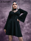 Lace Yoke Grommet Lace Up Waist Dress Without Belt