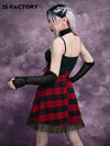 Lace Up Front Mesh Hem Plaid Cami Dress Without Gloves