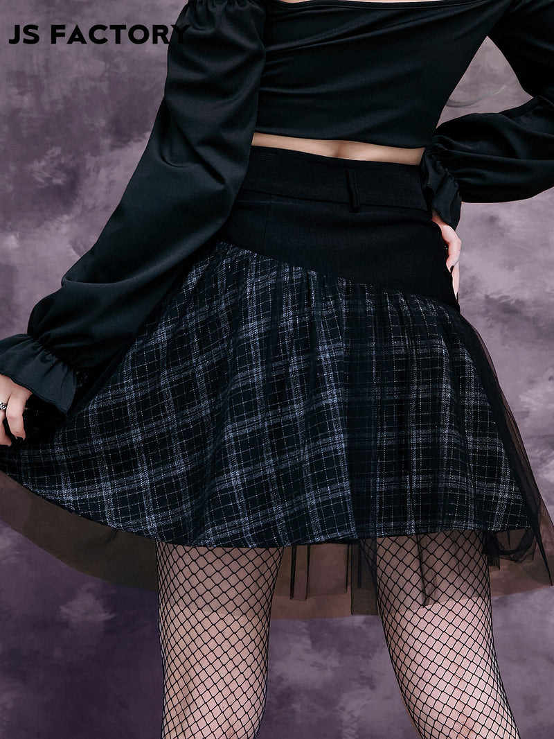 Tartan Print Sheer Mesh Skirt
