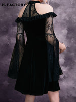 Lightweight Contrast Lace Split Sleeve Cold Shoulder Mesh Dress